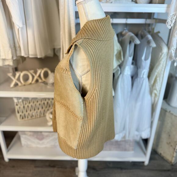 Designer Studio Originals Women's Size L Leather Front Tan Sweater Vest #3586 - Picture 2 of 8